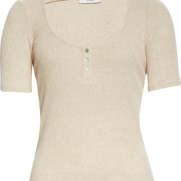Vince Linen Henley Scoop Neck Top Natural Color - Picture 10 of 11